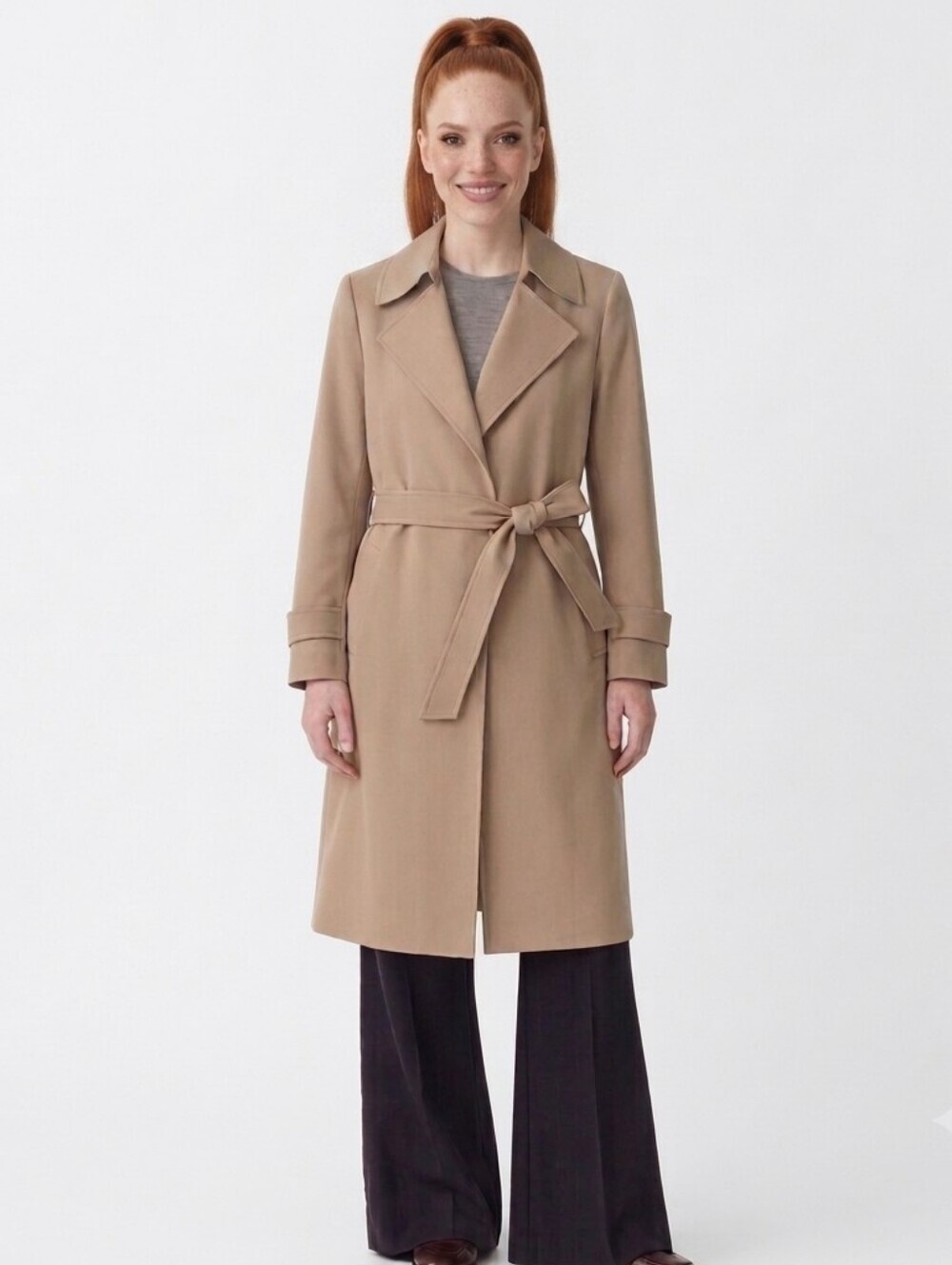 Theory Oaklane Admiral Crepe Nude Khaki Trench Coat - Med - New